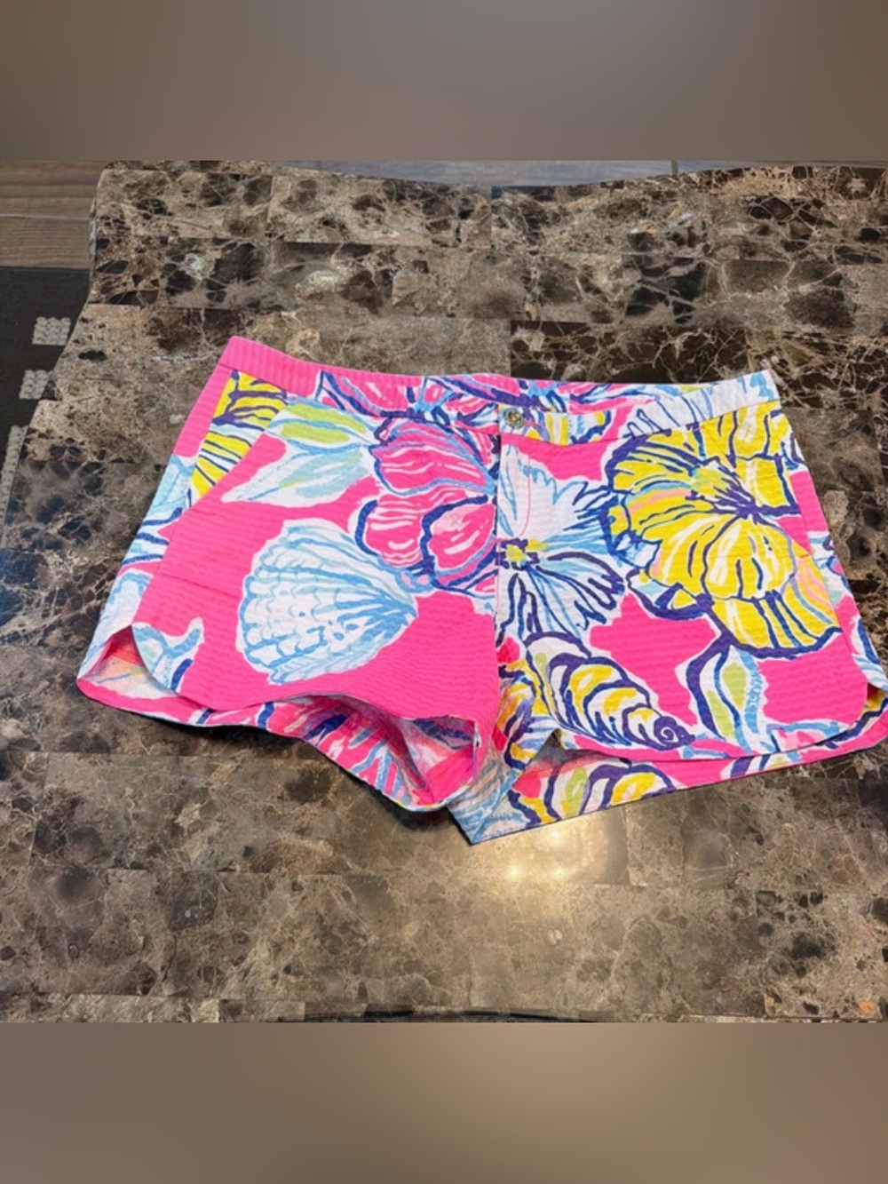 Lilly Pulitzer Pink Floral Shell Print High Waist Shorts